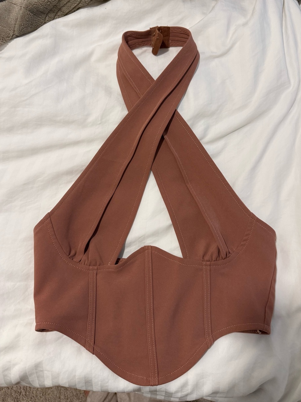 Cross-Back Crop Top in Rust Brown